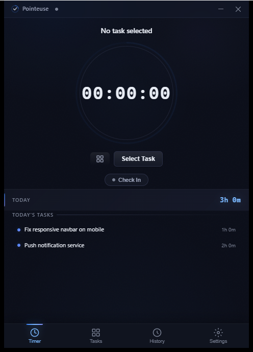 Timer window with today's tasks